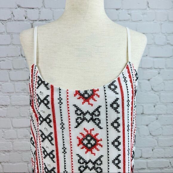 Sam Edelman Embroidered Cross-stitch Slip Dress Red/Black/White Sequin - Picture 3 of 11